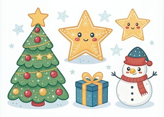 set of christmas elements contains such icons as Santa Claus, Christmas, Gift, Reindeer, Christmas Tree, Snowflake.