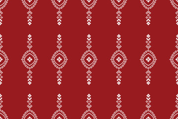 Ethnic pattern traditional motif ikat geometric fabric pattern cross stitch. Embroidery Ethnic oriental Pixel red background. Abstract,vector,illustration. Texture,christmas,decoration,wallpaper.