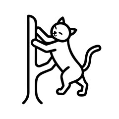 cat climbing tree icon, cat day line art, cat day icon - simple black line art icon of cat climbing tree, symbolizing cat day celebrations. cat day vector art.