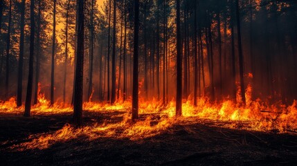 Obraz premium Burning forest composition background