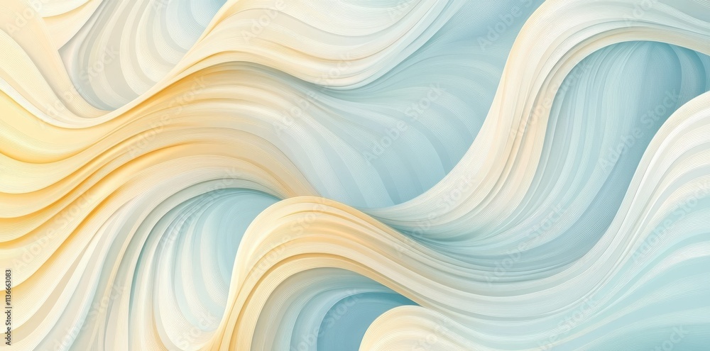Poster a soft, flowing design with gentle waves in pastel hues of blue and cream, creating a serene and cal