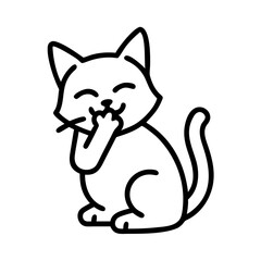 cat licking paw icon, cat day line art, cat day icon - simple black line art icon of cat licking paw, symbolizing cat day celebrations. cat day vector art.