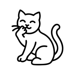 cat licking paw icon, cat day line art, cat day icon - simple black line art icon of cat licking paw, symbolizing cat day celebrations. cat day vector art.