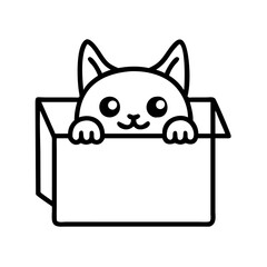 cat peeking from box icon, cat day line art, cat day icon - simple black line art icon of cat peeking from box, symbolizing cat day celebrations. cat day vector art.