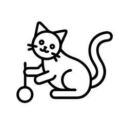 cat playing with toy icon, cat day line art, cat day icon - simple black line art icon of cat playing with toy, symbolizing cat day celebrations. cat day vector art.