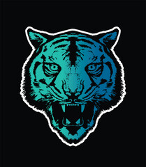 Evil tiger head. Original vector illustration in vintage style. T-shirt design.