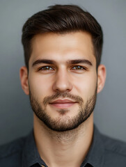 Obraz premium Male portrait ID card photo on gray background