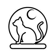 cat silhouette in moonlight icon, cat day line art, cat day icon - simple black line art icon of cat silhouette in moonlight, symbolizing cat day celebrations. cat day vector art.