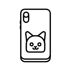 cat themed phone case icon, cat day line art, cat day icon - simple black line art icon of cat themed phone case, symbolizing cat day celebrations. cat day vector art.