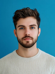 Obraz premium Male portrait ID card photo on blue background