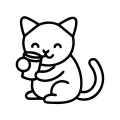 kitten drinking milk icon, cat day line art, cat day icon - simple black line art icon of kitten drinking milk, symbolizing cat day celebrations. cat day vector art.