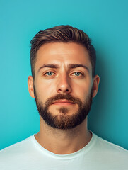 Obraz premium Male portrait ID card photo on blue background