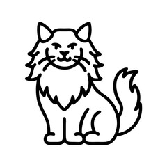 long haired fluffy cat icon, cat day line art, cat day icon - simple black line art icon of long haired fluffy cat, symbolizing cat day celebrations. cat day vector art.