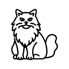 long haired fluffy cat icon, cat day line art, cat day icon - simple black line art icon of long haired fluffy cat, symbolizing cat day celebrations. cat day vector art.