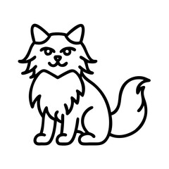 long haired fluffy cat icon, cat day line art, cat day icon - simple black line art icon of long haired fluffy cat, symbolizing cat day celebrations. cat day vector art.