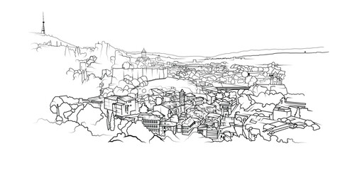 Obraz premium Vector Illustration of the capital city of Tbilsi, Georgia
