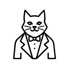 tuxedo cat icon, cat day line art, cat day icon - simple black line art icon of tuxedo cat, symbolizing cat day celebrations. cat day vector art.