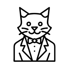 tuxedo cat icon, cat day line art, cat day icon - simple black line art icon of tuxedo cat, symbolizing cat day celebrations. cat day vector art.