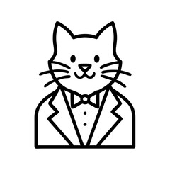 tuxedo cat icon, cat day line art, cat day icon - simple black line art icon of tuxedo cat, symbolizing cat day celebrations. cat day vector art.