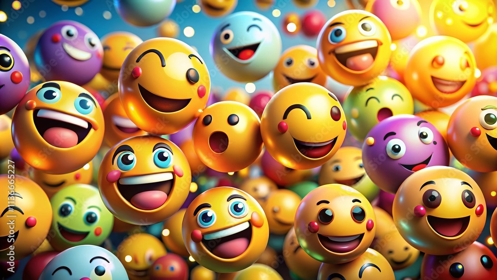 Poster vibrant collection of 140 cartoon emoji smiles showcasing unique expressions and emotions in a color