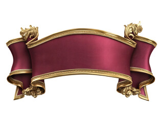 Elegant Red Ribbon Banner with Gold Accents on Transparent Background