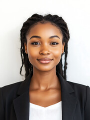 Female portrait ID card photo on white background