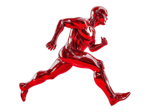 Red Athletic Figure Running Isolated on Transparent Background