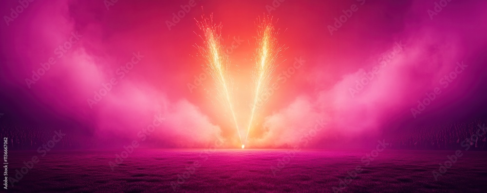 Poster a vibrant explosion of pink and orange light forms a striking v shape against a dark background, cre