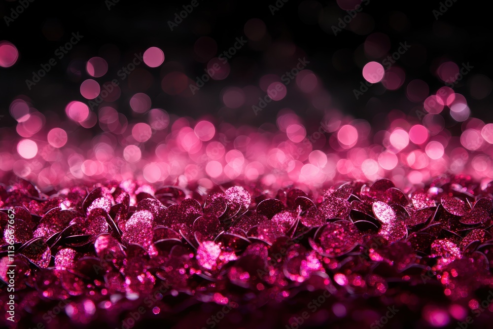 Poster a sparkling array of pink glitter with a blurred background, creating a vibrant and festive atmosphe