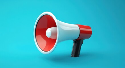 Make Your Voice Heard: A  bright red and white megaphone, a symbol of communication and attention-grabbing power, stands out against a vibrant blue backdrop.