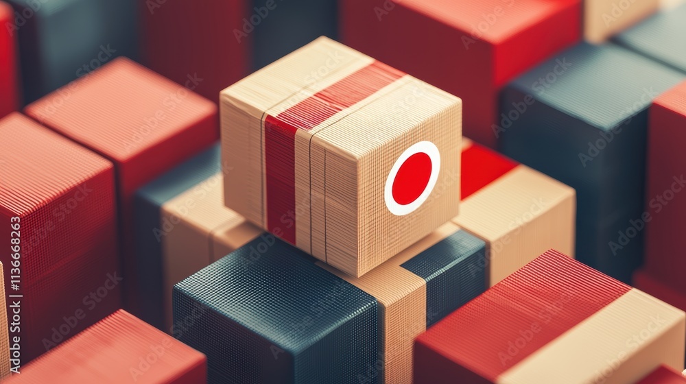 Poster a visually striking arrangement of colorful wooden blocks, featuring a prominent cube with a distinc