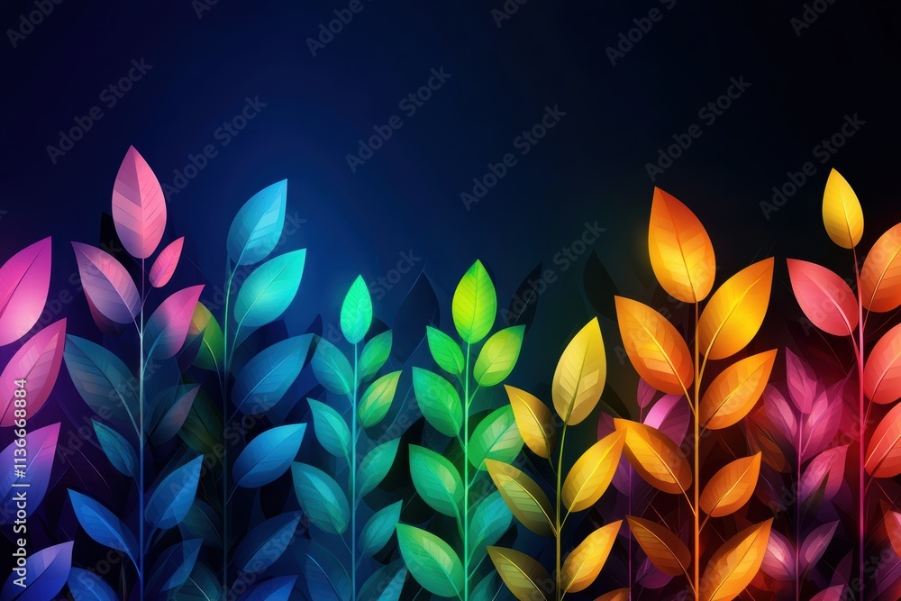 Poster a vibrant arrangement of colorful leaves against a dark background, creating a dynamic and artistic 