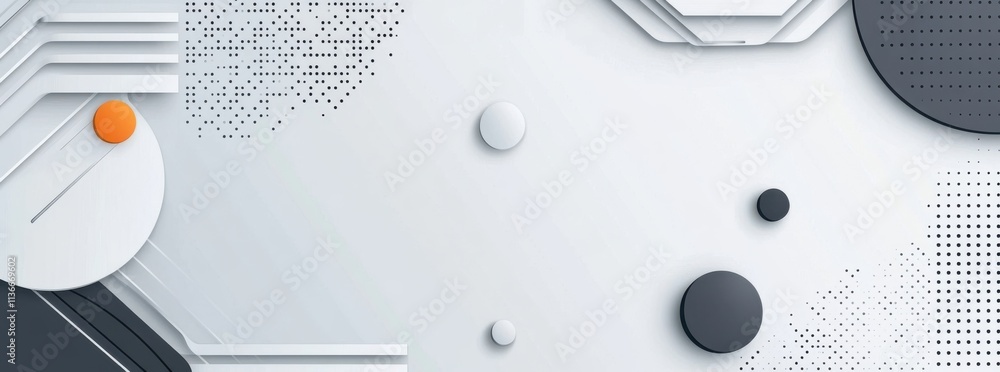 Poster a minimalist design featuring geometric shapes and patterns in neutral tones with a pop of orange.