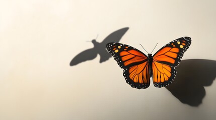 Fototapeta premium Monarch Butterfly Casts Shadow On Light Background