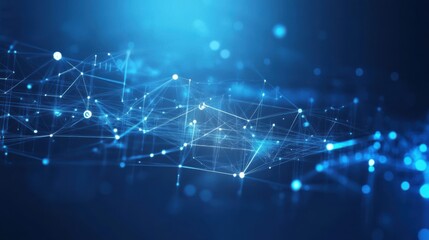 Obraz premium A vibrant, abstract representation of interconnected lines and nodes in a blue digital landscape, symbolizing technology and data flow.