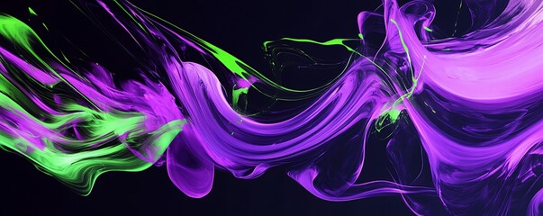 Abstract background with neon purple and glowing green paint swirls, creating a captivating fluid design.