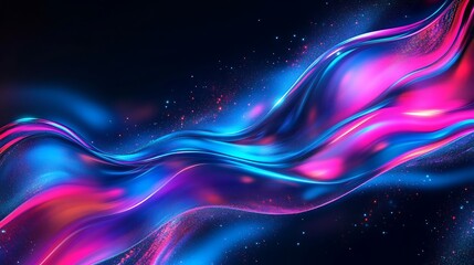Abstract background with neon pink, blue, and purple liquid flow, featuring a hyper-realistic and shiny holographic texture.