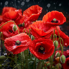 Photo red poppies as a symbol of memory for the fallen in the war veday world war