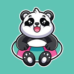 Obraz premium Cute Panda with Swim Ring - Fun Summer Cartoon Mascot Illustration