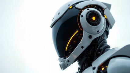 Fototapeta premium An Extreme Close-Up of an Intricate Futuristic Helmet Design Showcasing Glowing Elements Against a Clean White Background