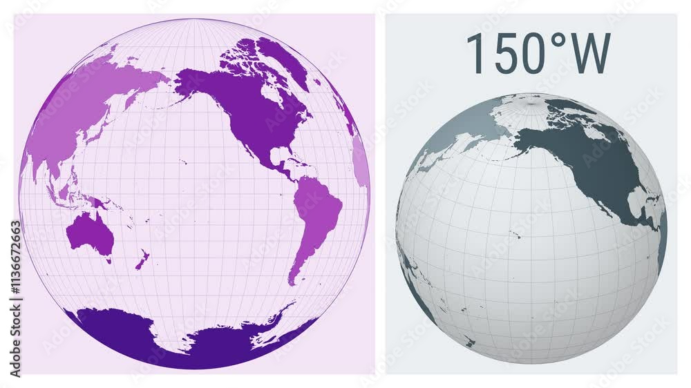 Poster world map animation. gilbert two-world perspective projection. colored continents style. animated ma