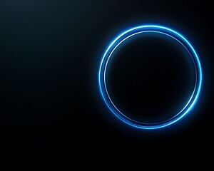 Abstract blue neon ring with smooth light effects on a dark black background, offering a sleek and futuristic design for banners.