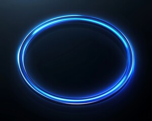 Abstract blue neon ring with smooth light effects on a dark black background, offering a sleek and futuristic design for banners.
