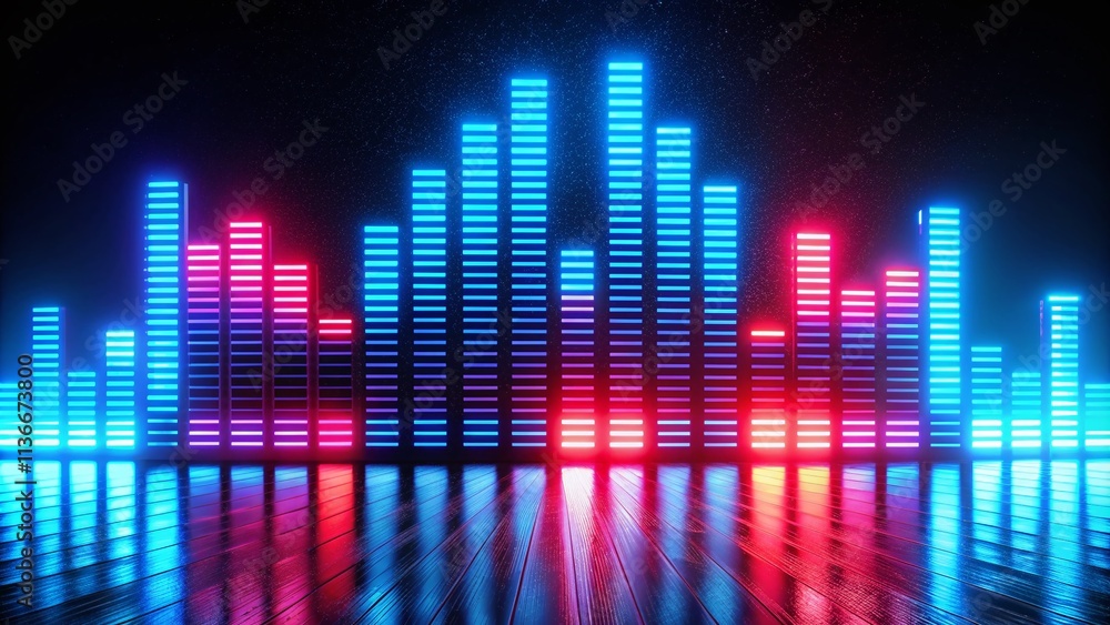 Aufkleber vibrant neon music equalizer display with red and blue glowing bars creating a dynamic visual experi