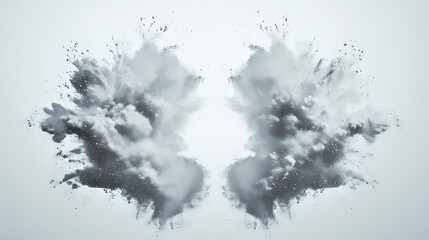 Obraz premium White powder explosion, mirrored reflection. Mirrored. Illustration