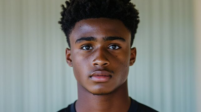 Teenager Portrait Confident Young Man Serious Expression Close up Face