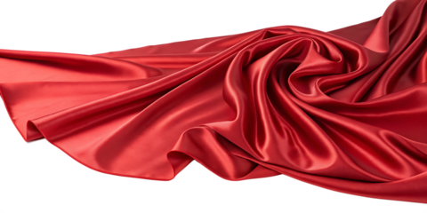 Flowing red silk fabric with rich texture, showcasing elegant folds and a soft,  Isolated on white background.AI GENERATED