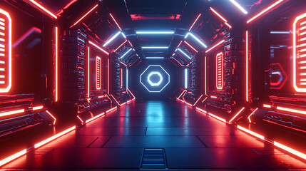 Abstract 3D Neon Lights Corridor Background