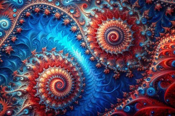 Vibrant Red and Blue Abstract Fractal Background with High Depth of Field for Modern Digital Art and Design Projects, Perfect for Wallpapers and Creative Presentations