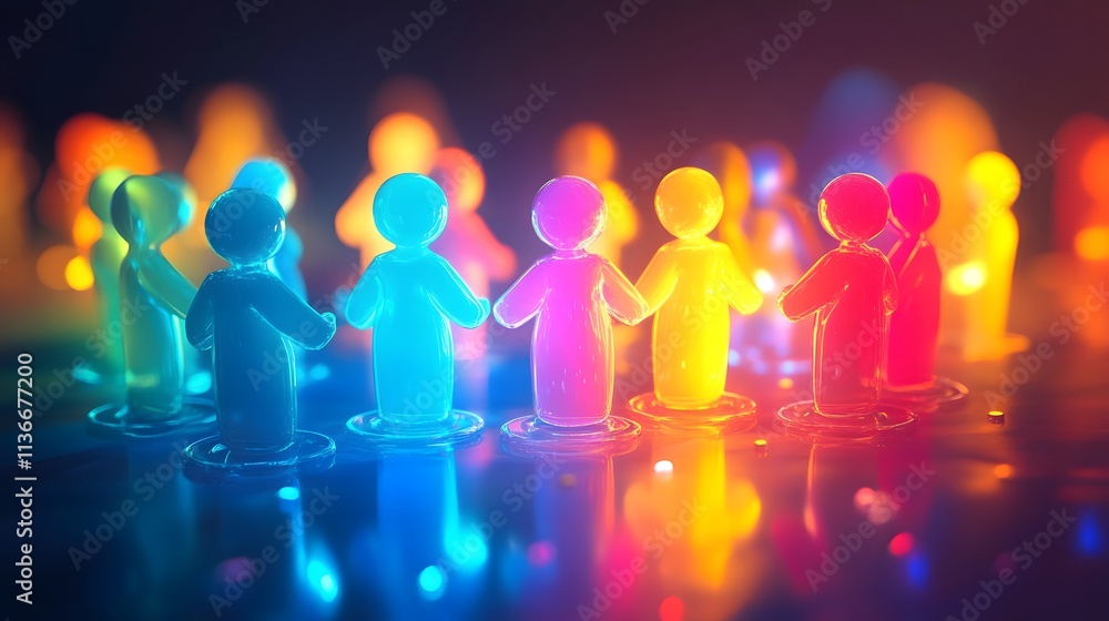Aufkleber colorful abstract representation of diverse people holding hands in a circular formation, symbolizin